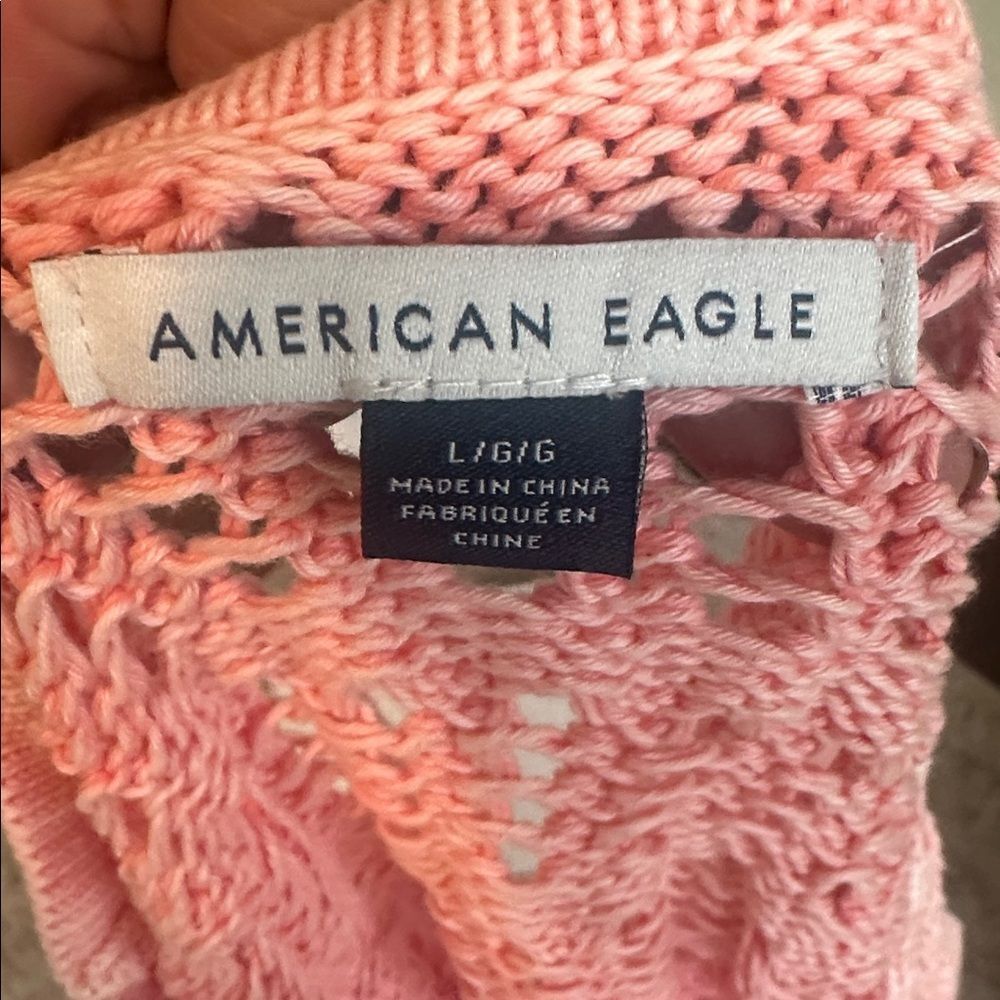 American Eagle Open Knit Pink V-neck Sweater L - Picture 6 of 7